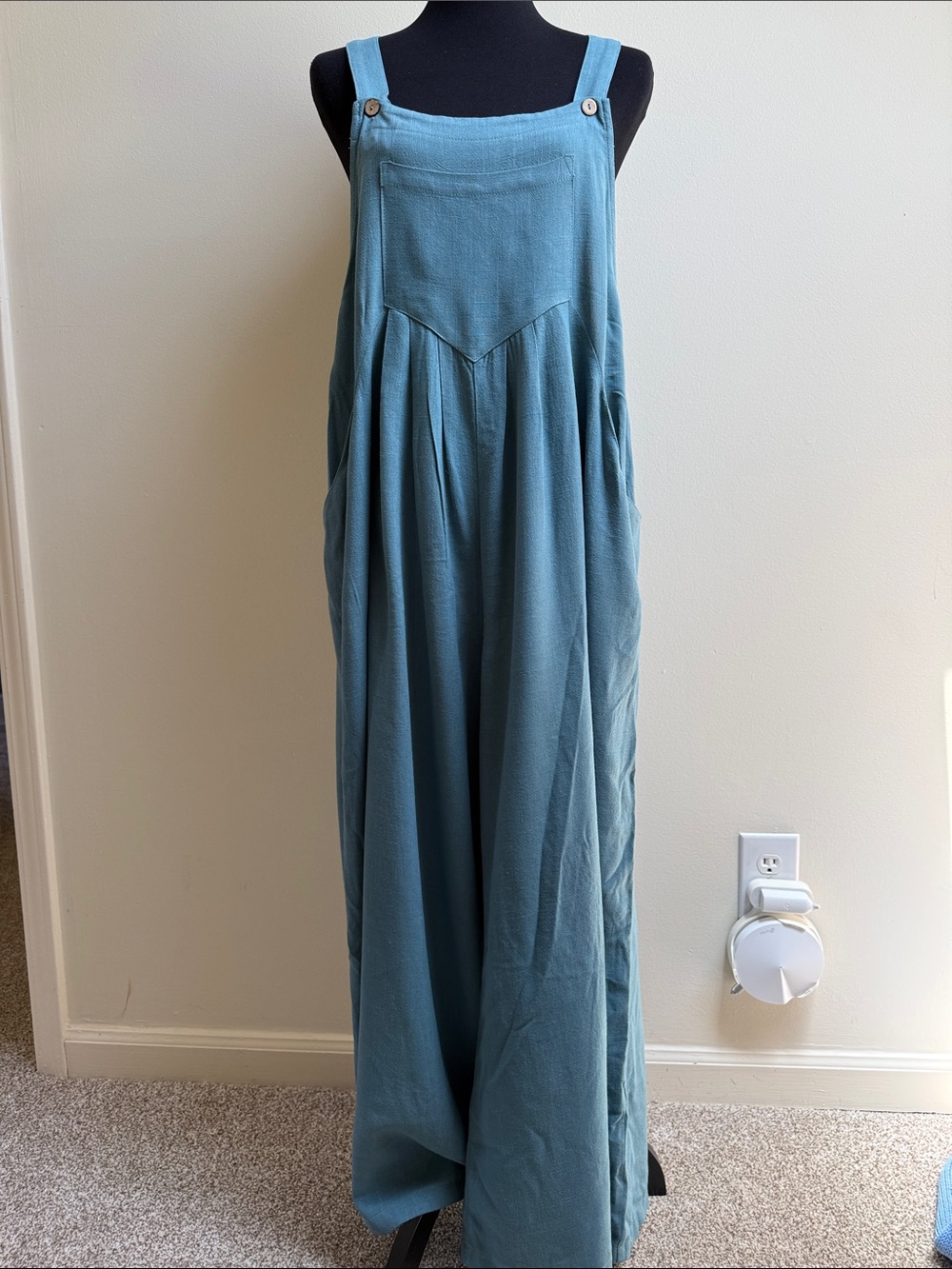 SO cute teal linen like wide leg overalls